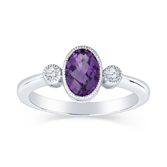 Antique Oval Amethyst and Diamond Ring