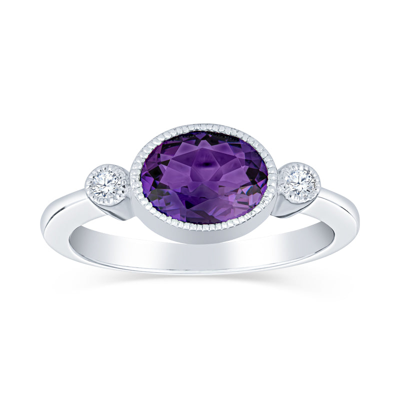 Amethyst rings for women, vintage style gemstone rings. amethyst and diamond ring