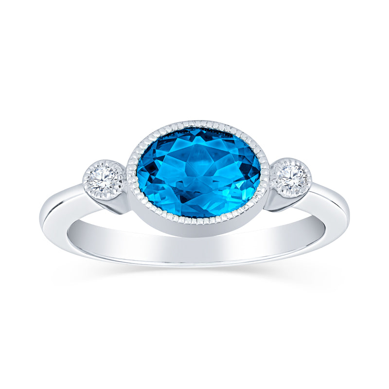 Blue topaz rings for women, vintage style gemstone rings. blue topaz and diamond ring