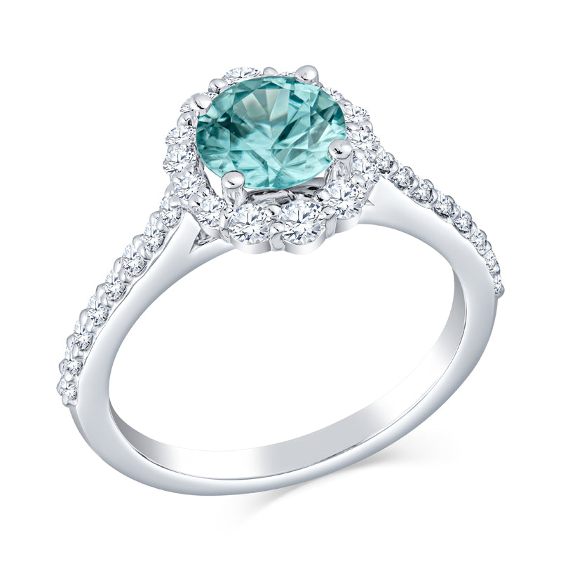 Blue zircon rings for women, blue zircon diamond rings, gemstone halo rings