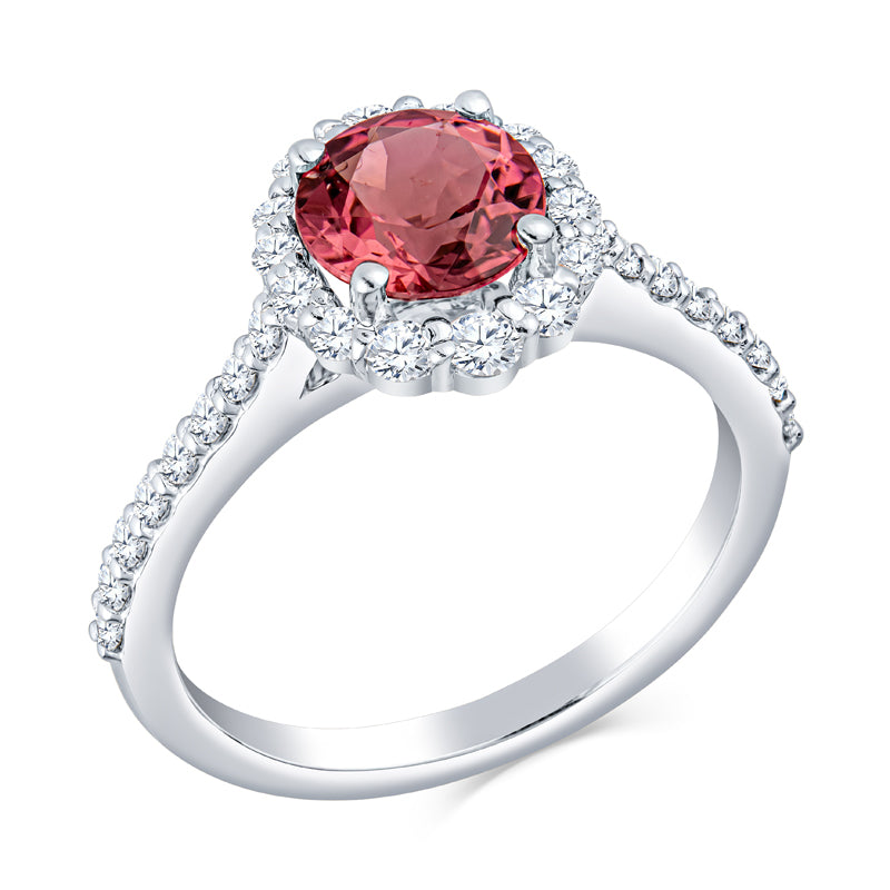 Pink Tourmaline rings for women, pink tourmaline diamond rings, gemstone halo rings