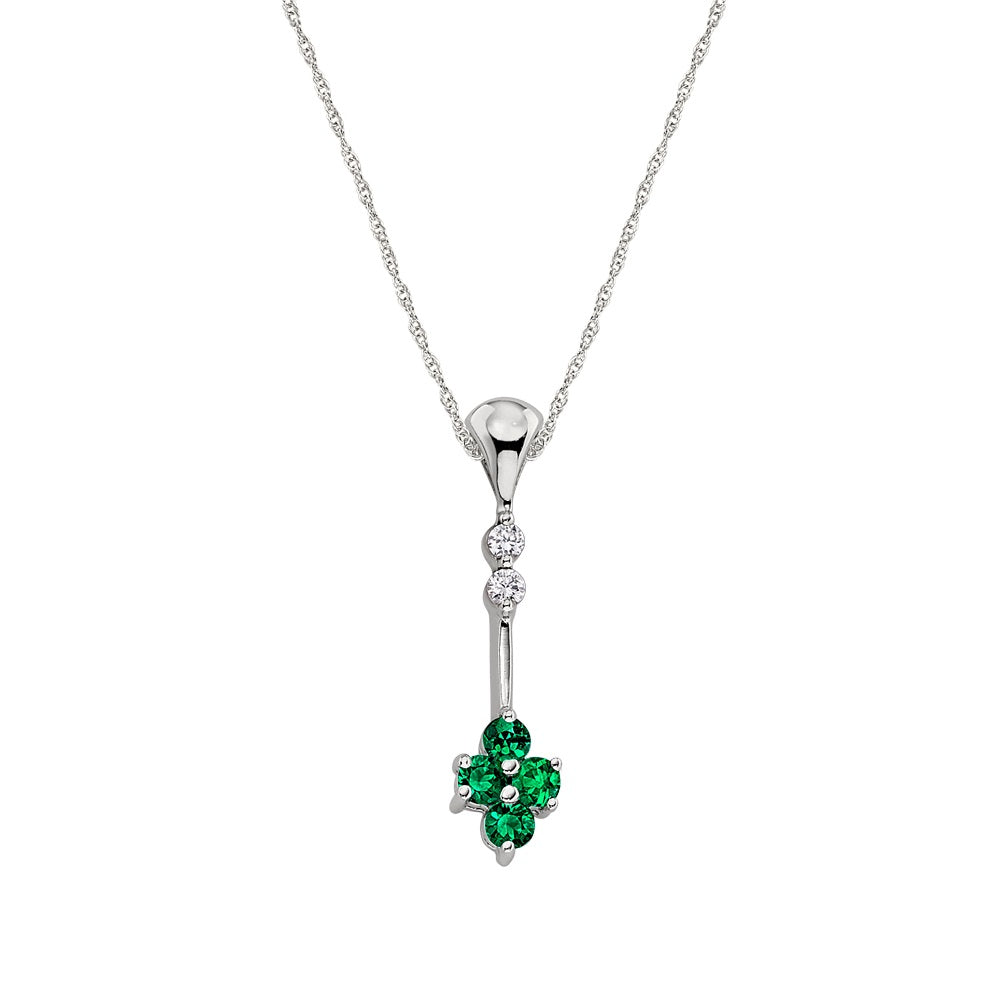 may birthstone, birthstone jewelry, emerald birthstone, emerald drop necklace, emerald diamond gold pendant, low emerald and diamond pendant