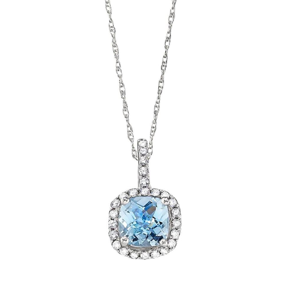 March Birthstone, halo pendant, gemstone halo pendant, aquamarine pendant, aquamarine and diamond gold pendant