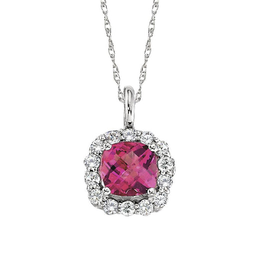 pink tourmaline and diamond necklace, october birthstone necklace, pendant gemstone diamond pendant, gold gemstone diamond pendant
