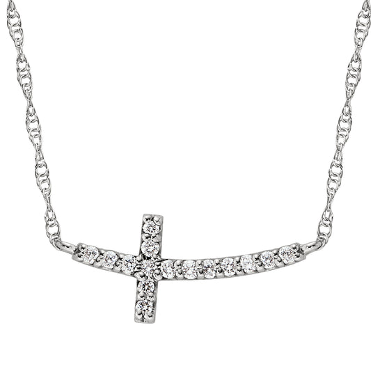 diamond cross necklace, white gold diamond cross necklace, sideways cross necklace