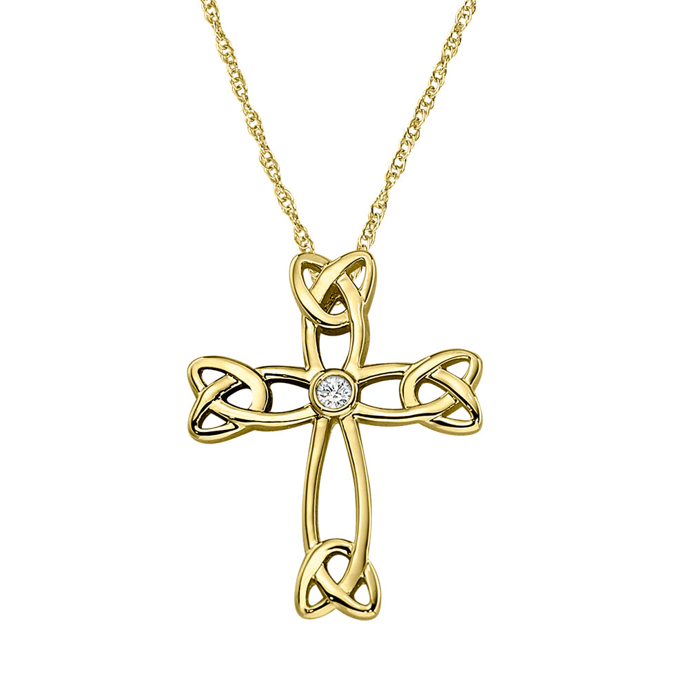 Polished 14k Yellow Gold Celtic Trinity Knot Diamond Pendant Necklace, 16