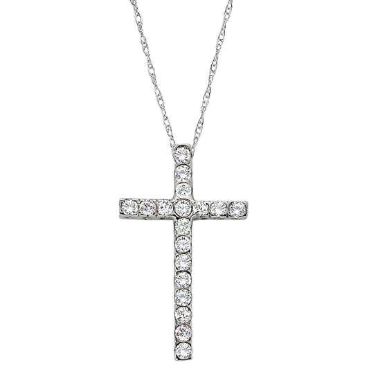 diamond cross necklace, white gold diamond cross necklace, simple diamond cross