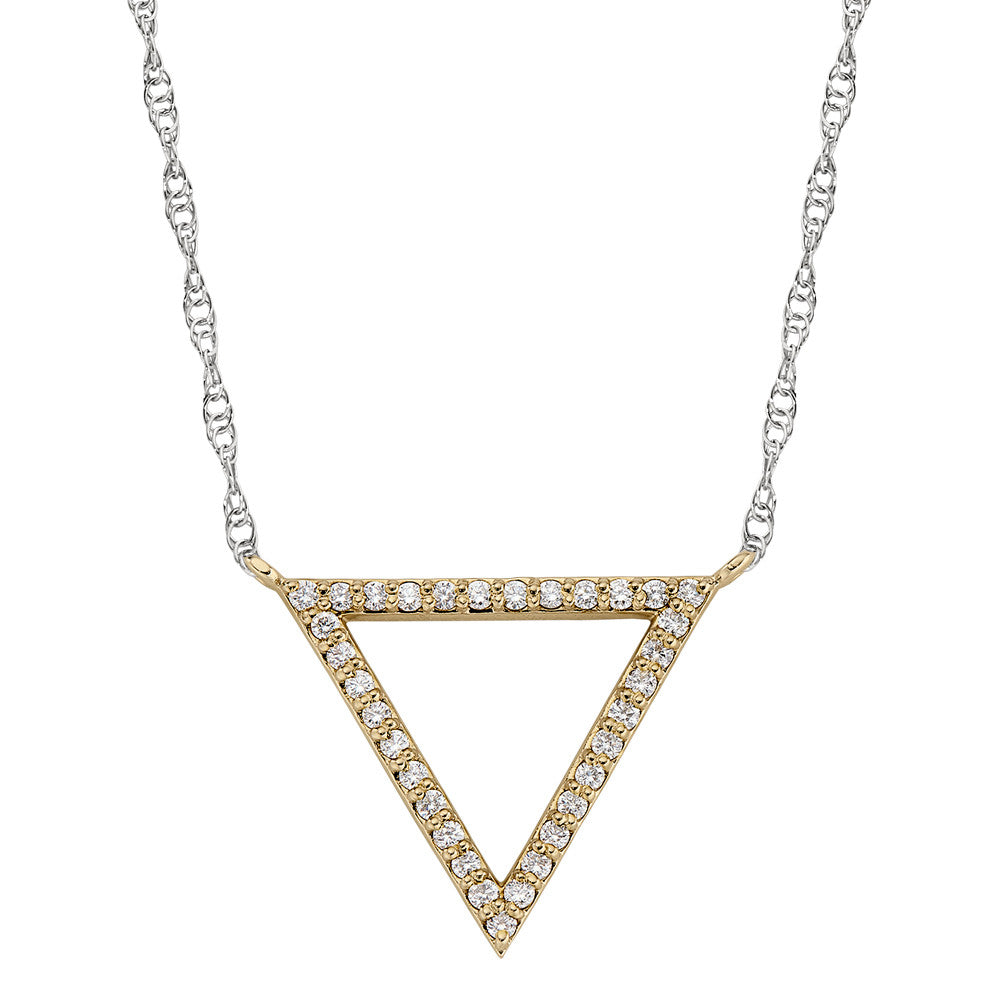 diamond and gold necklace, symbolic diamond necklace, diamond and gold triangle necklace, diamond gold triangle symbol necklace
