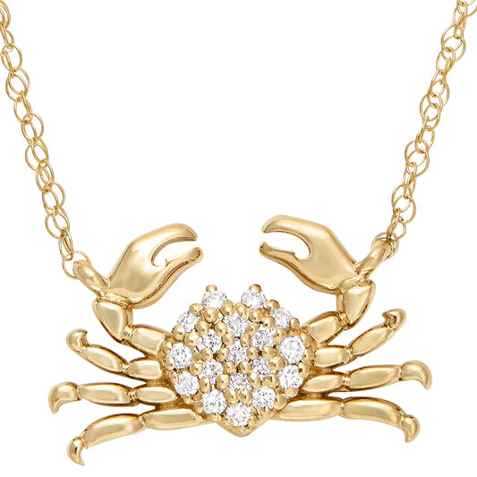 crab diamond necklace, gold diamond crab necklace, yellow gold diamond crab jewelry