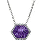 Hexagon Amethyst Halo Necklace, amethyst and diamond necklace for the red carpet, Large gemstone and diamond pendants, statement gemstone jewelry
