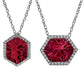 Hexagon Garnet Halo Necklace, Garnet and diamond necklace for the red carpet, Large gemstone and diamond pendants, statement gemstone jewelry