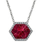 Hexagon Garnet Halo Necklace, garnet and diamond necklace for the red carpet, Large gemstone and diamond pendants, statement gemstone jewelry