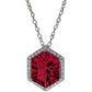 Hexagon rhodolite Halo Necklace, rhodolite and diamond necklace for the red carpet