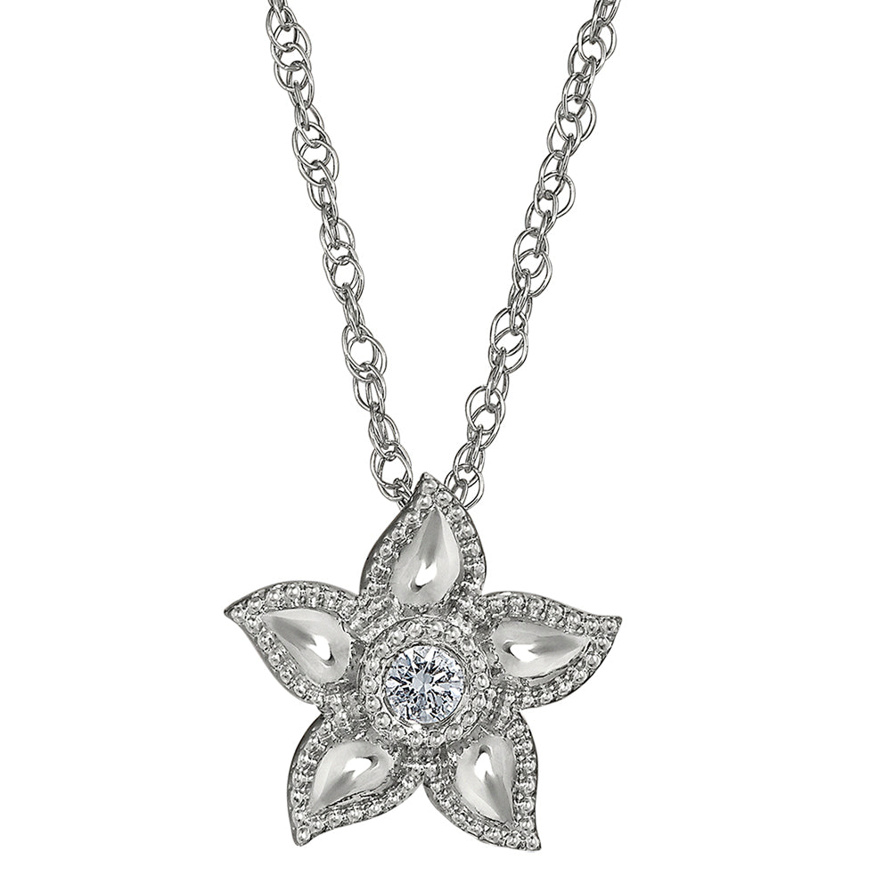diamond flower pendant, diamond gold flower pendant, solitaire diamond pendant
