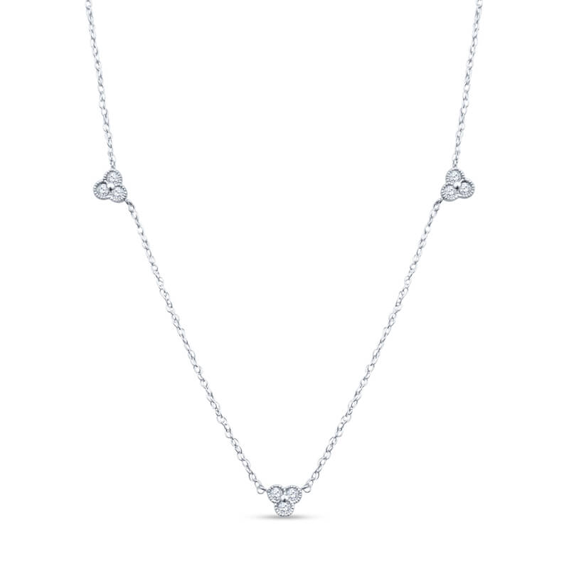diamond station necklace, three stone diamond station necklace, vintage diamond station necklace