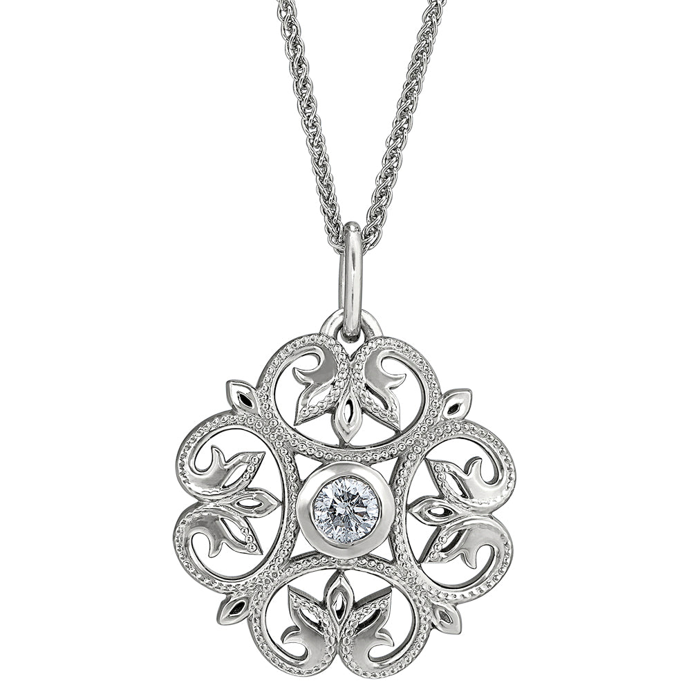 Vintage Style Diamond Mandala Pendant with Fleur De Lis Details, diamond pendans, diamond gold vintage pendants