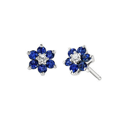September birthstone jewelry, Sapphire Earring, Sapphire Earring, flower earring, flower earring, diamond and sapphire jewelry