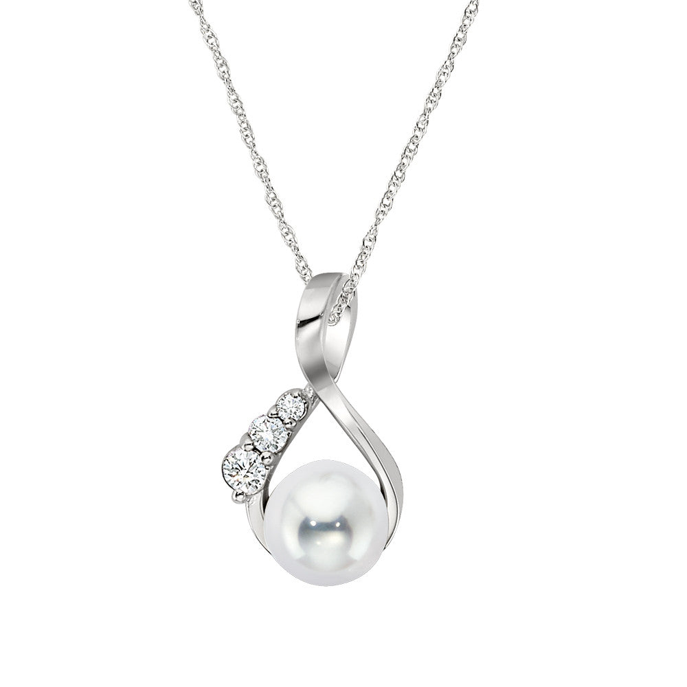 Diamond and Cultured Pearl Gold Pendant, Cultured pearl jewelry in gold, free form pearl and diamond gold pendant