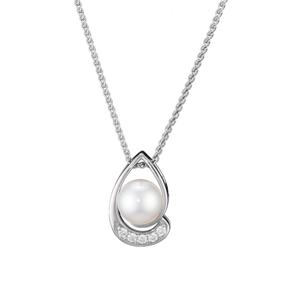 Modern Pearl on Silver Chain Necklace | Bish Bosh Becca