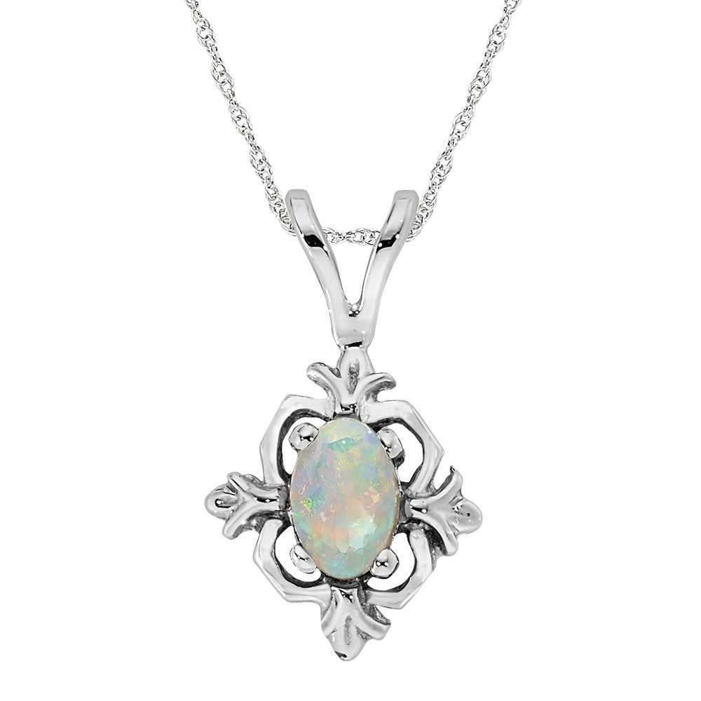 Fleur De Lis Pendant in Opal, October Fleur De Lis Birthstone, Vintage Style Fleur De Lis Opal Pendant