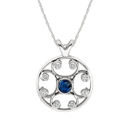 September birthstone jewelry medallion, sapphire and diamond pendant, sapphire diamond gold pendant, sapphire diamond gold medallion