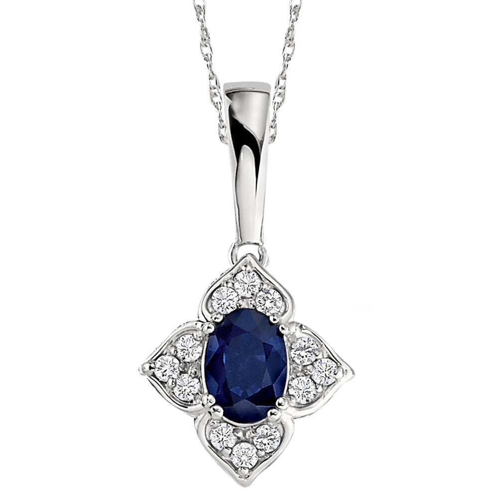 September birthstone, floral sapphire pendant, floral sapphire neckance, sapphire and diamond necklace