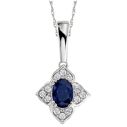 September birthstone, floral sapphire pendant, floral sapphire neckance, sapphire and diamond necklace