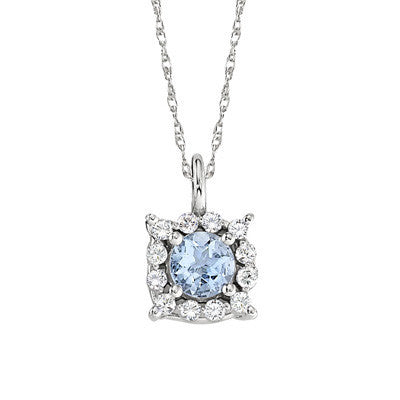 March Birthstone, Aquamarine and Diamond Gold Pendant, Aquamarine Halo Necklace