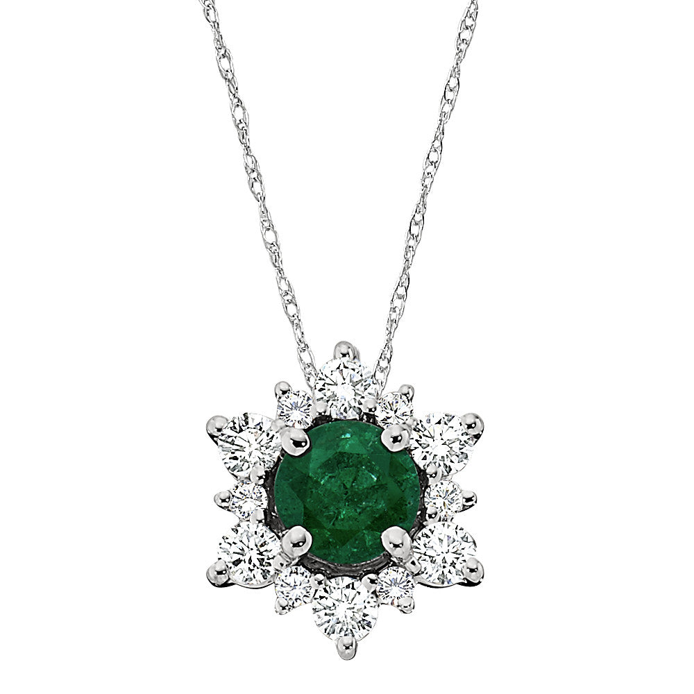 Emerald and Diamond Pendant, May birthstone jewelry, Emerald birthstone, emerald halo pendant