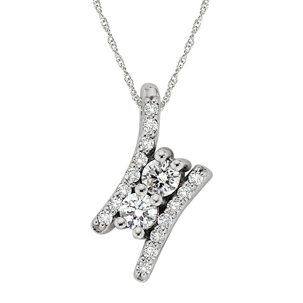 Two stone diamond gold pendant, two stone diamond gold jewelry, bypass diamond pendant, diamond gold two stone jewelry