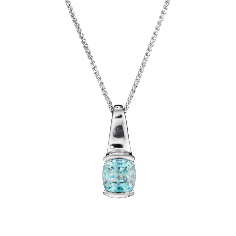 modern pendant, blue zircon pendant, modern necklace, blue zircon necklace