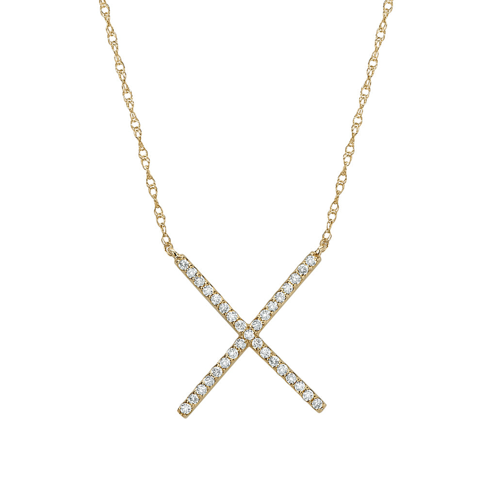 diamond X necklace, diamond gold x necklace, symbolic diamond jewelry