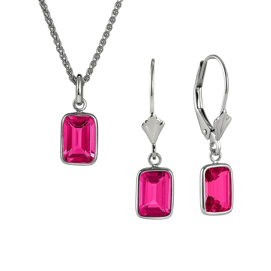 Pink Tourmaline dangle earrings and pendant, boho gold pink tourmaline earrings and pendant, Fleur de Lis Gemstone Earrings and pendant, Dangle Earrings and pendant, emerald cut pink tourmaline earrings and pendant