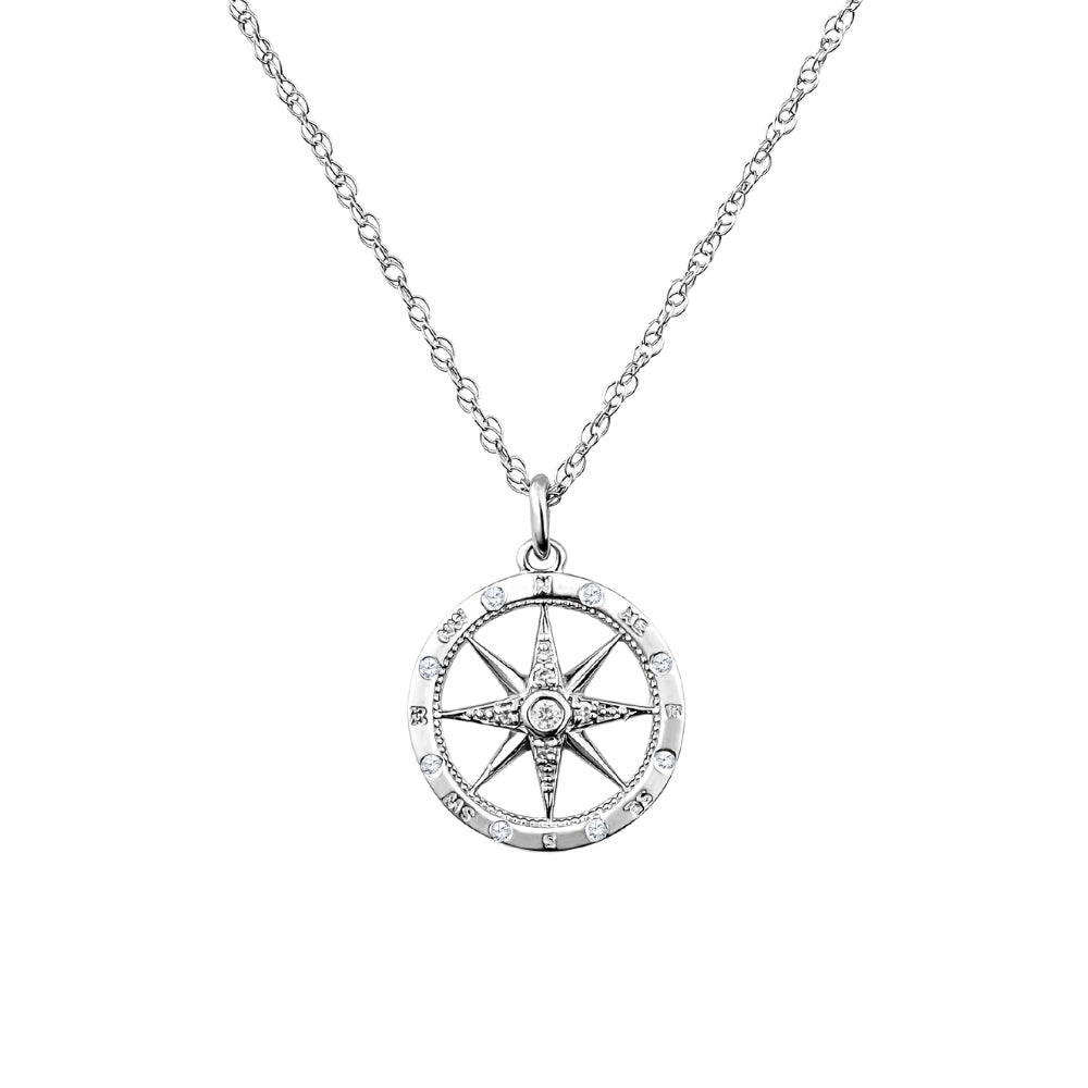 compass necklace, compass pendant, symbolic pendant, diamond pendant, nautical pendants