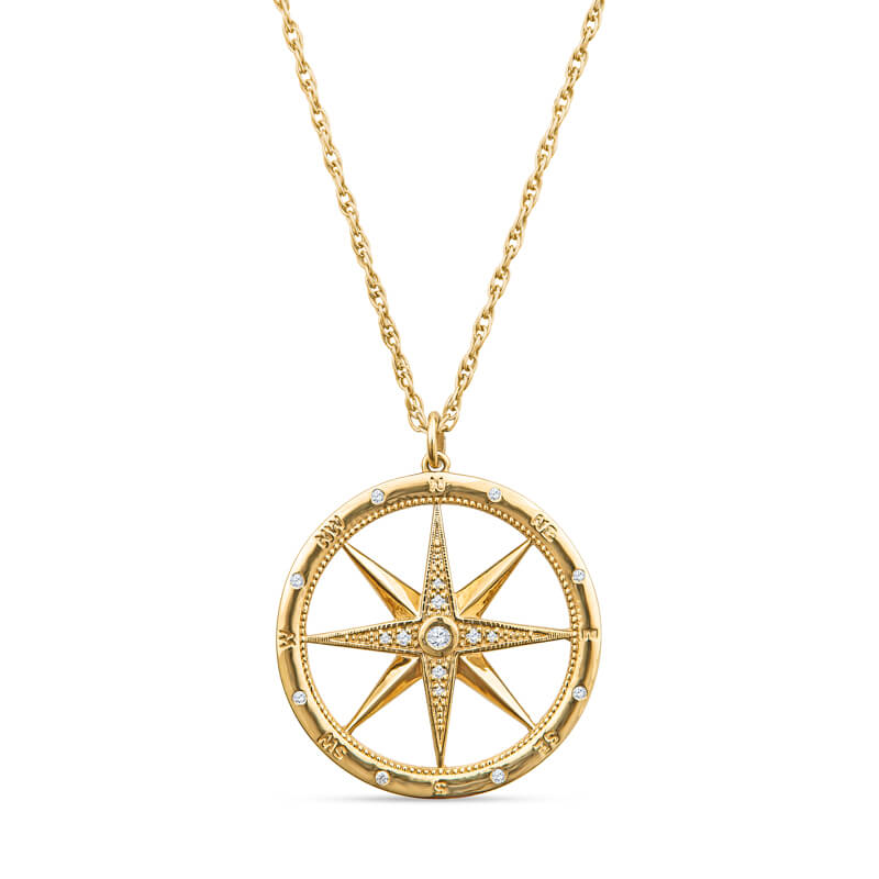 Windrose Diamond Compass Pendant Large