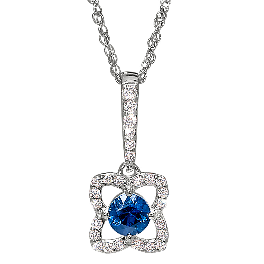 Flower sapphire and diamond pendant, sapphire diamond gold necklace, long sapphire diamond necklace