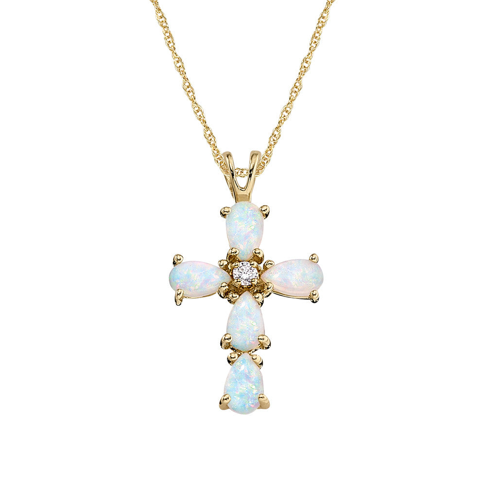 Cross Jewelry, Opal Cross, Gemstone Cross, Pearshape Cross, Opal Gold Cross, Opal Diamond Gold Cross