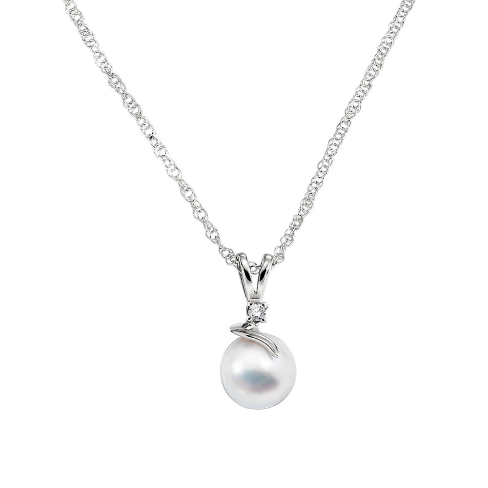 Pearl and diamond gold pendant, cultured pearl and diamond gold jewelry, simple pearl pendants, gold pearl necklaces