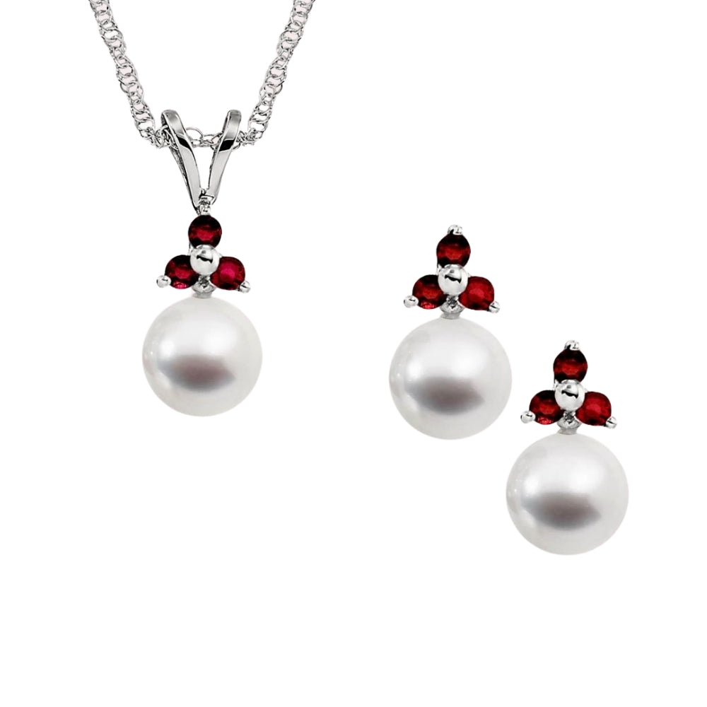 Cultured Pearl and Gemstone Jewelry, Cultured Pearl and Gemstone Jewelry, Cultured Pearl Gold Jewelry, Simple Gemstone Pearl Jewelry, Cultured Pearl and Ruby Jewelry Sets, Pearl and Ruby Gold jewelry sets