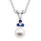 pearl three stone sapphire gold pendant, pearl sapphire gold pendant, classic pearl pendant, simple pearl and gemstone pendant
