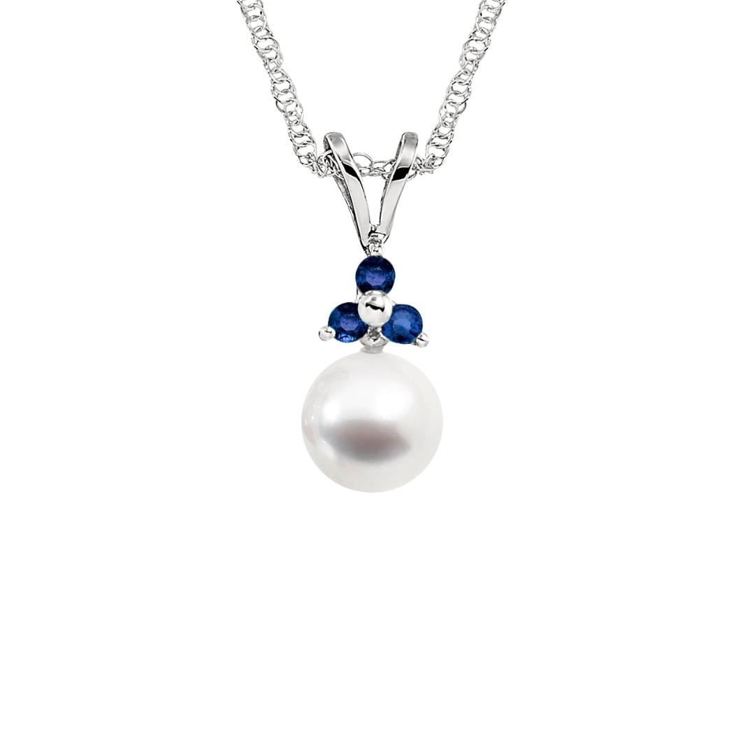 Cultured Pearl and Gemstone Jewelry, Cultured Pearl and Gemstone Pendant, Cultured Pearl Gold Pendants, Simple Gemstone Pearl Pendants, Cultured Pearl and Sapphire Pendants, Pearl and Sapphire Gold Pendants
