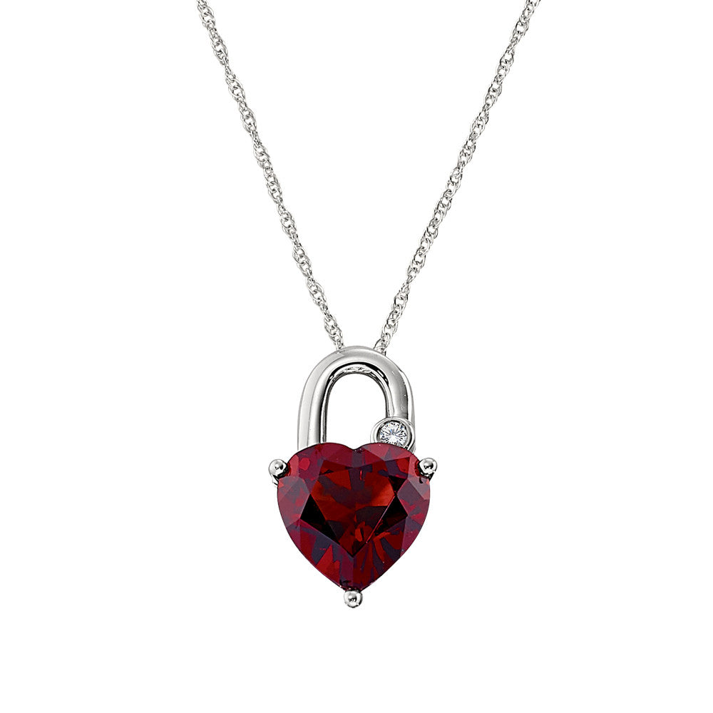 Garnet padlock heart pendant, January birthstone heart necklace, Garnet heart birthstone necklace, valentine necklaces in garnet, garnet heart gold pendant
