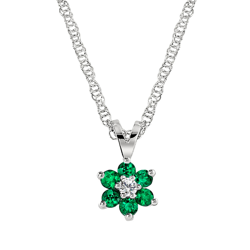 Emerald Gold Pendant, emerald Necklace, flower pendant, flower necklace, diamond and emerald jewelry, emerald and diamond flower gold pendant