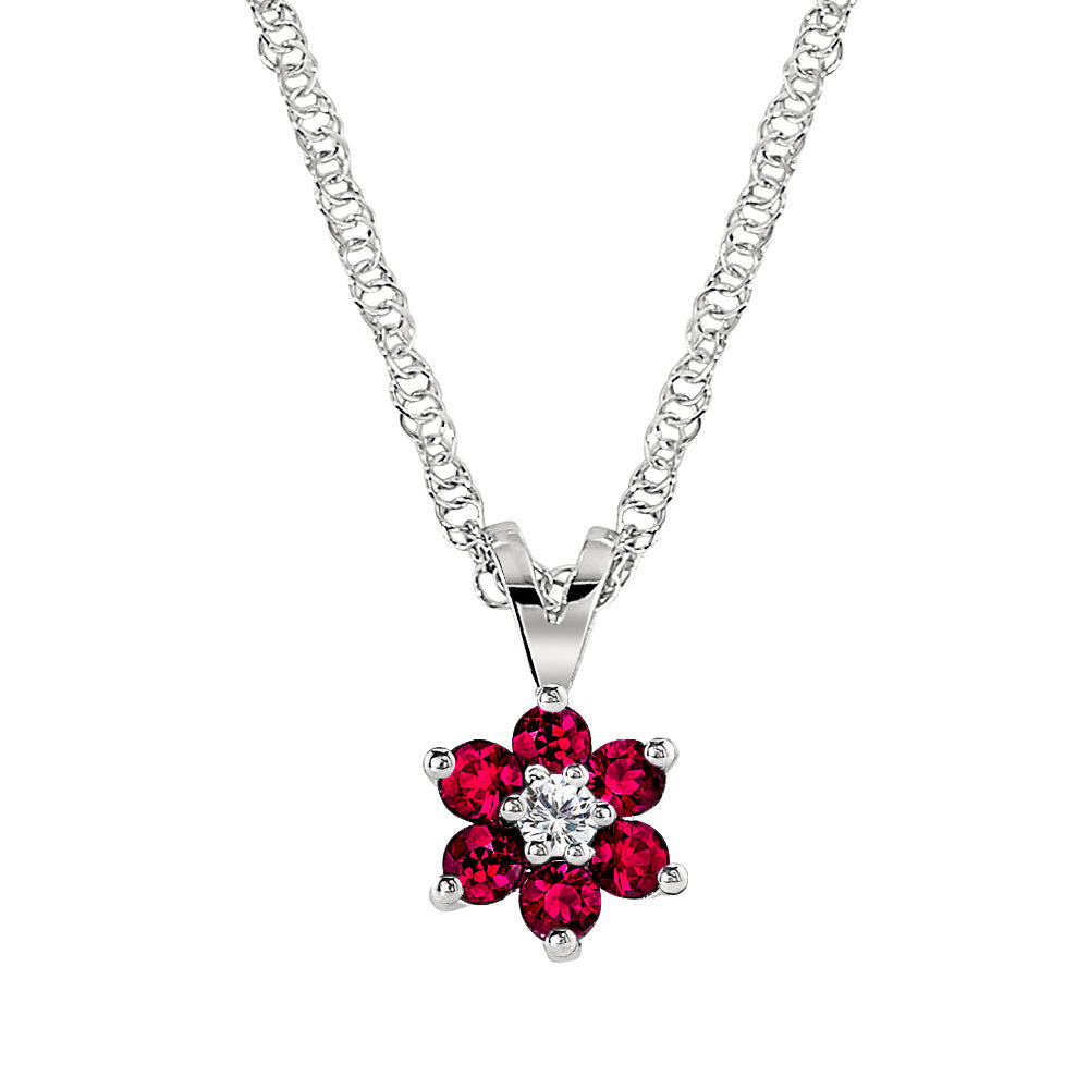 NWT Ruby shops and White Sapphire Flower Silver Pendant