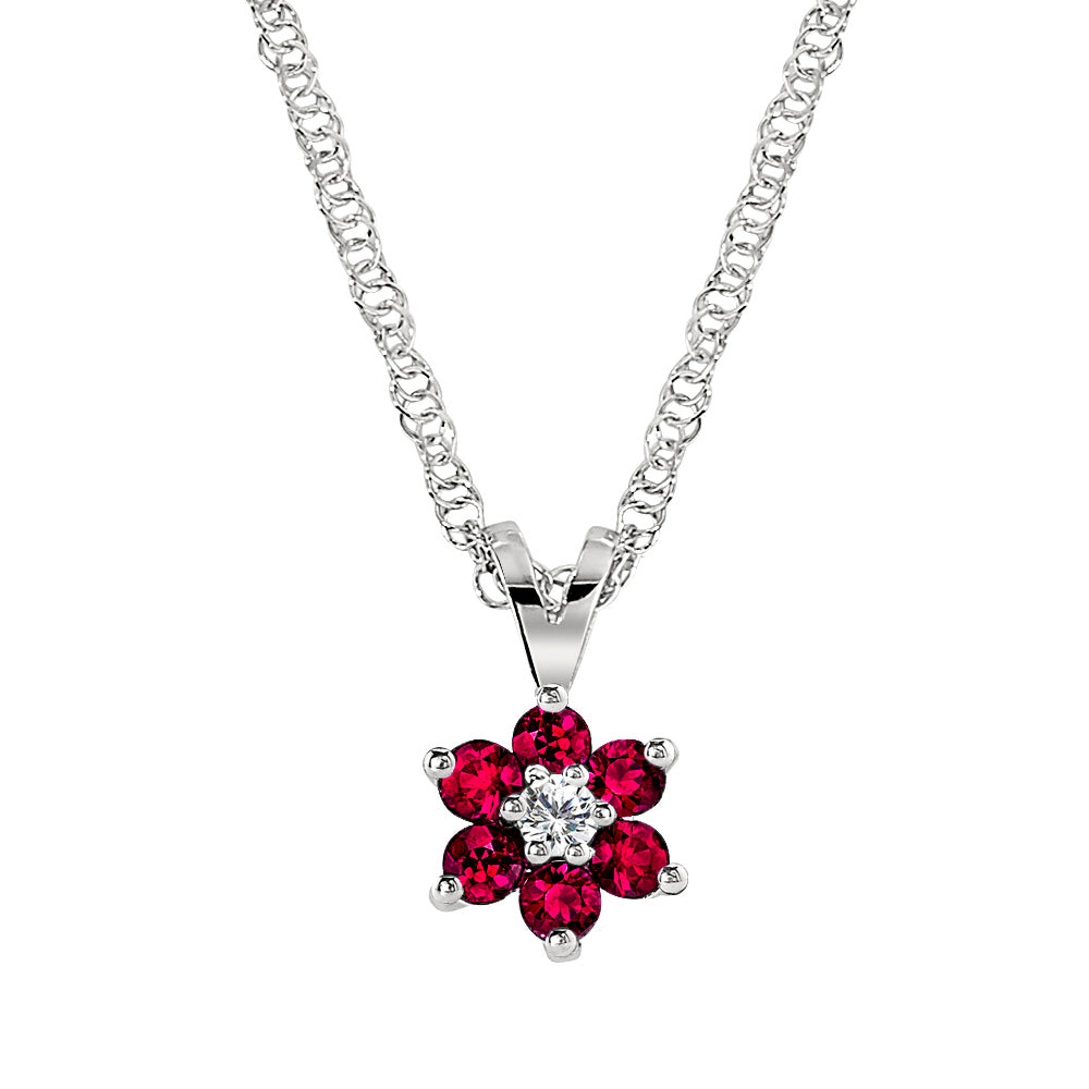 Ruby Gold Pendant, emerald ruby, flower pendant, flower necklace, diamond and ruby jewelry, ruby and diamond flower gold pendant