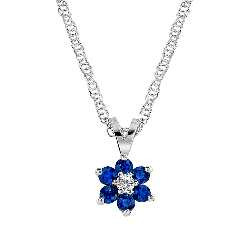 Sapphire Pendant, Sapphire Necklace, flower pendant, flower necklace, diamond and sapphire jewelry, sapphire and diamond flower gold pendant