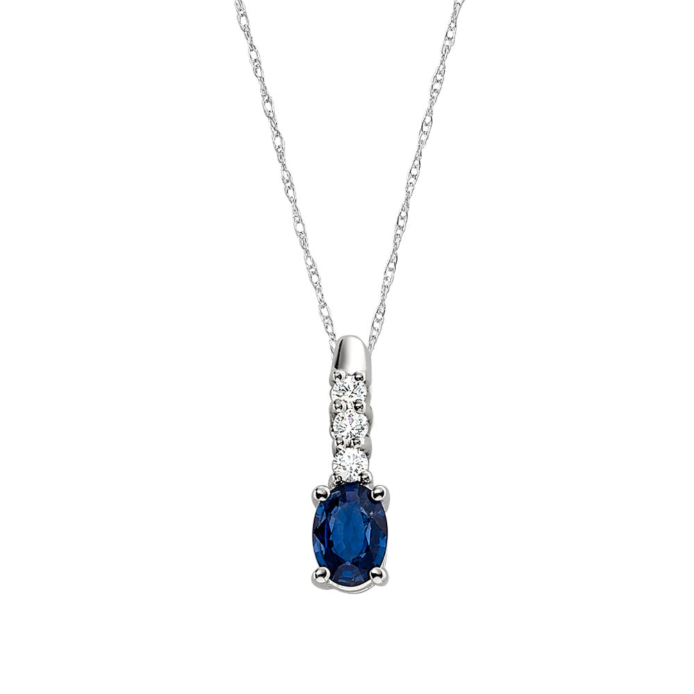 Sapphire Diamond Gold Pendant, Sapphire and Diamond Pendant, Elongated Sapphire Pendant, long sapphire and diamond gold pendant
