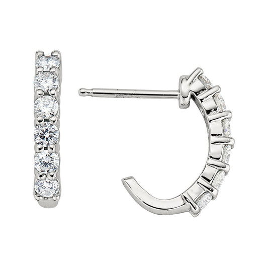 hoop diamond earrings, j-hook diamond earrings, classic diamond earrings, 14K diamond j-hoops