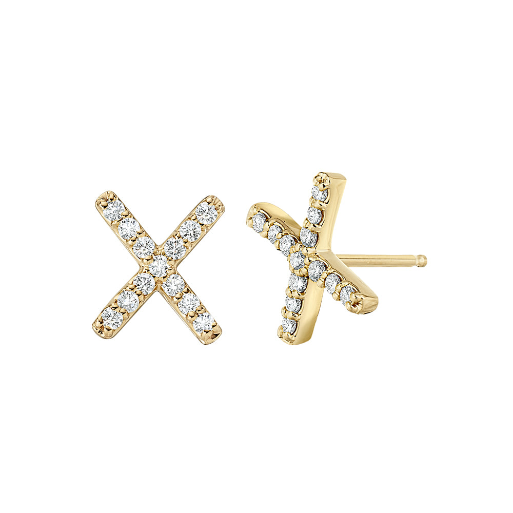 diamond x earrings, gold diamond simple earrings
