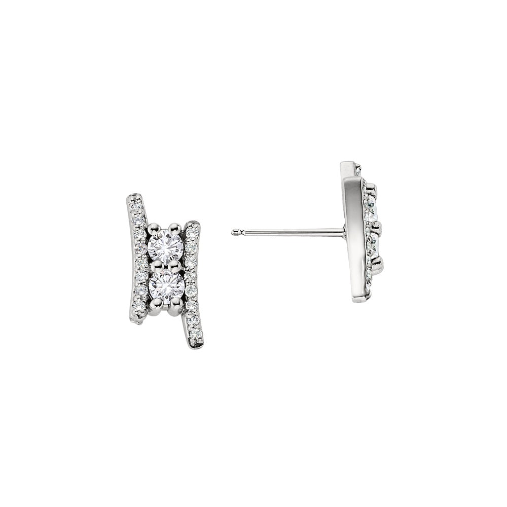 Two stone diamond gold earring, two stone diamond gold earring, bypass diamond earrings, diamond gold two stone earrings